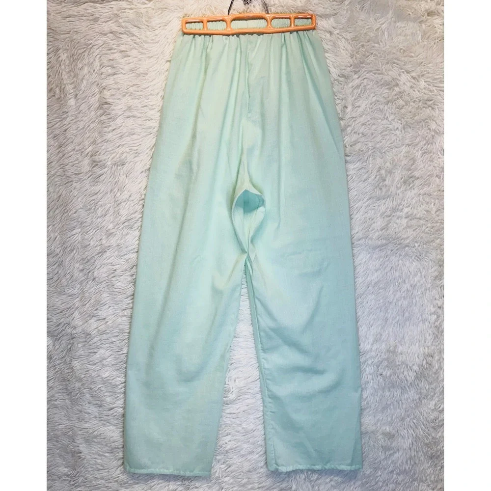Vintage Katz Mint Green Pajama Set Short Sleeve Pants Embroidered Kittens Small